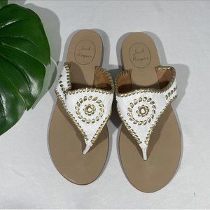 EUC $148 Jack‎ Rogers [ 8M 8 ] Blair Leather Sandal in White & Gold